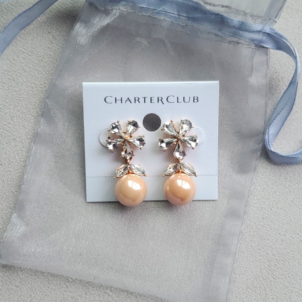 Nwt Charter Club Rose Pink Pearl Drop earring